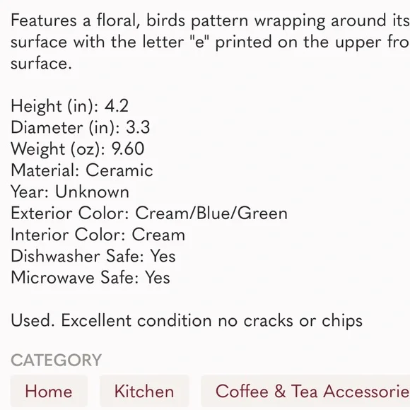 Anthropologie monogrammed letter E mug - Picture 6 of 9